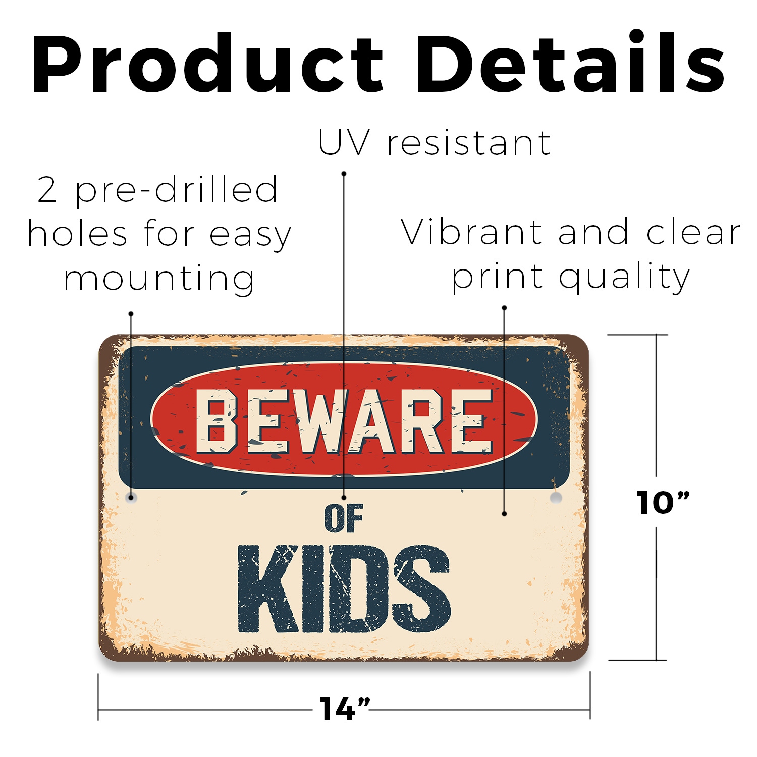 Kids (3 Pack) Plastic Street Sign Crossing Warning Vintage Rustic
