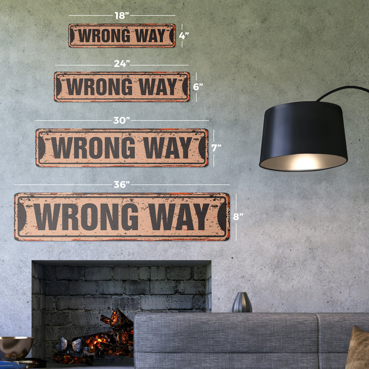 WRONG WAY Vintage Street Sign road right walls funny| Indoor