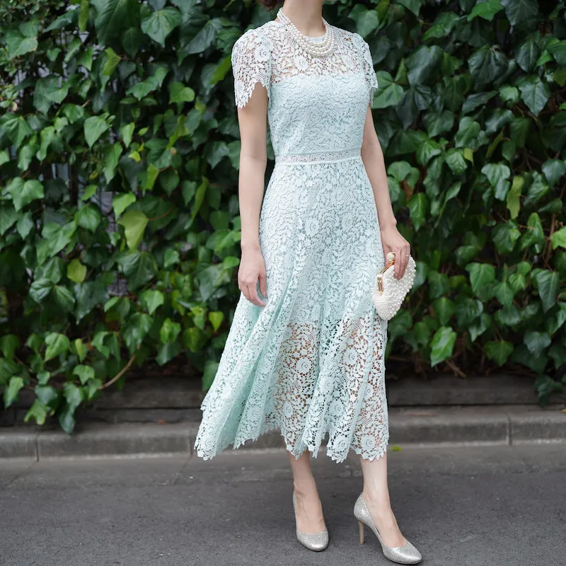 SELF PORTRAIT（セルフポートレイト） レースミディドレス（グリーン