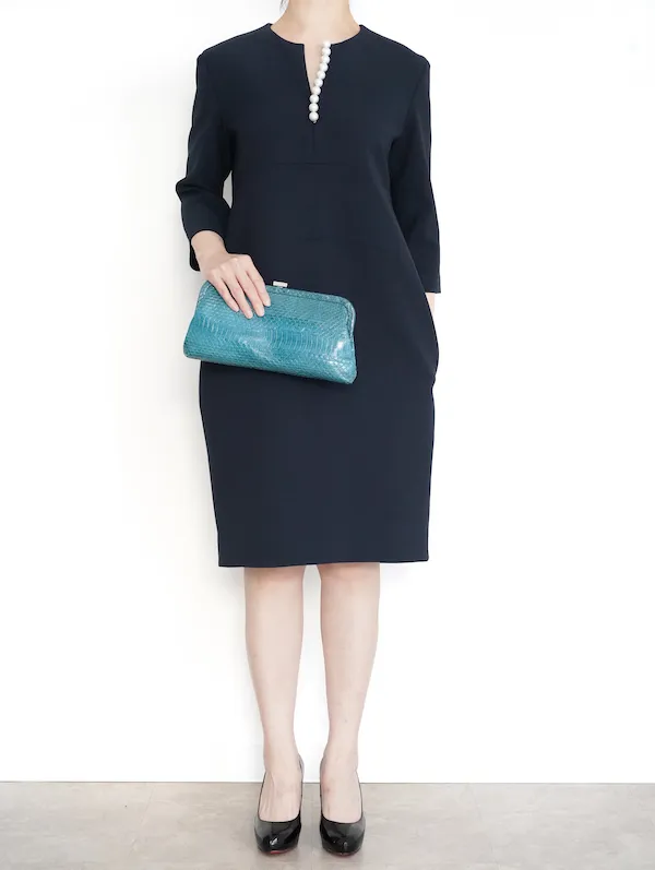 YOKO CHAN（ヨーコチャン） ロングスリーブパールドレス（ネイビー