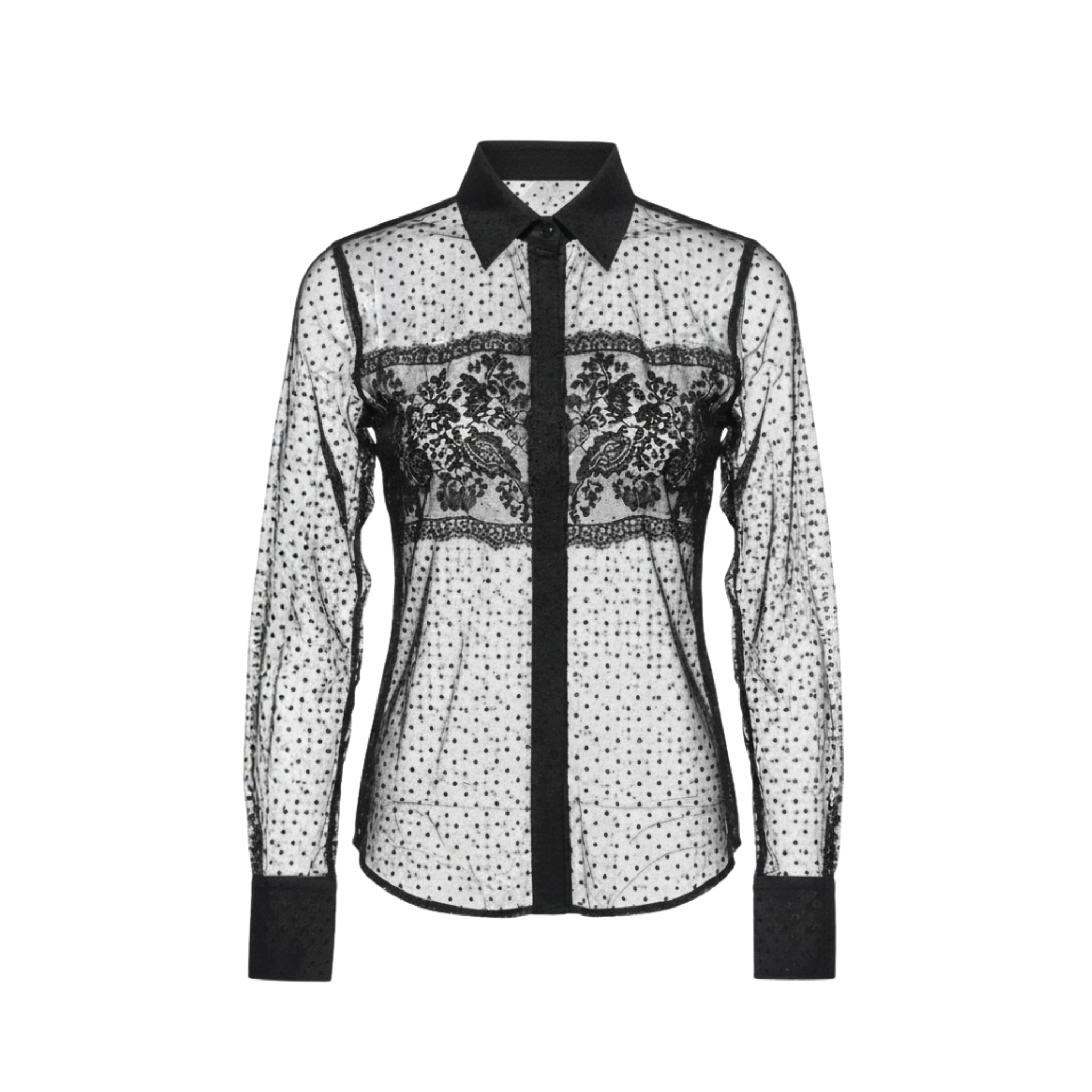 Black Silk Tulle Lace Panel Shirt