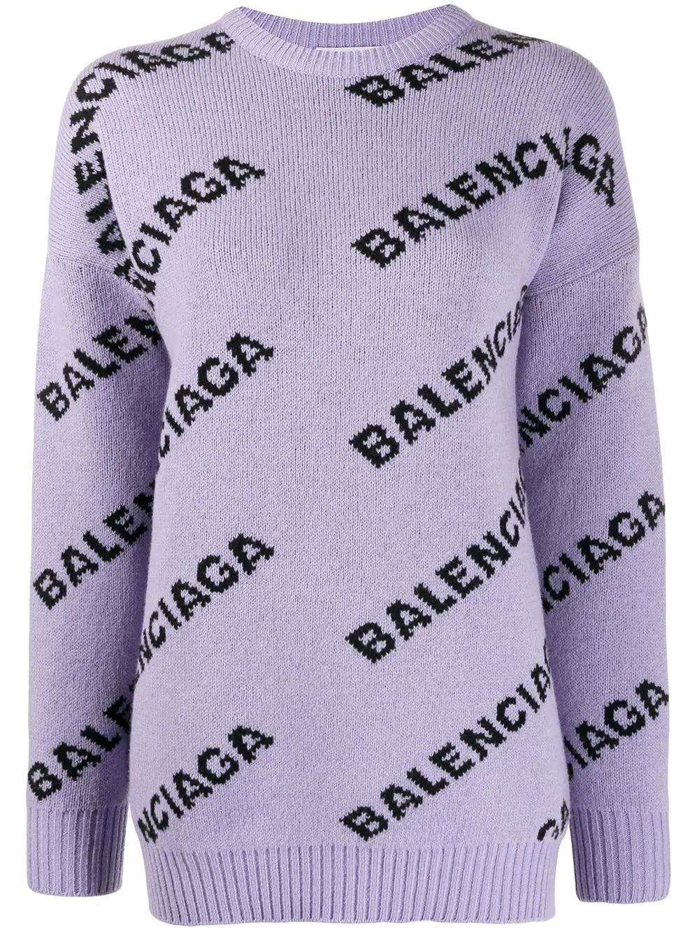 Over-sized Logo Print Sweater Purple | The Webster