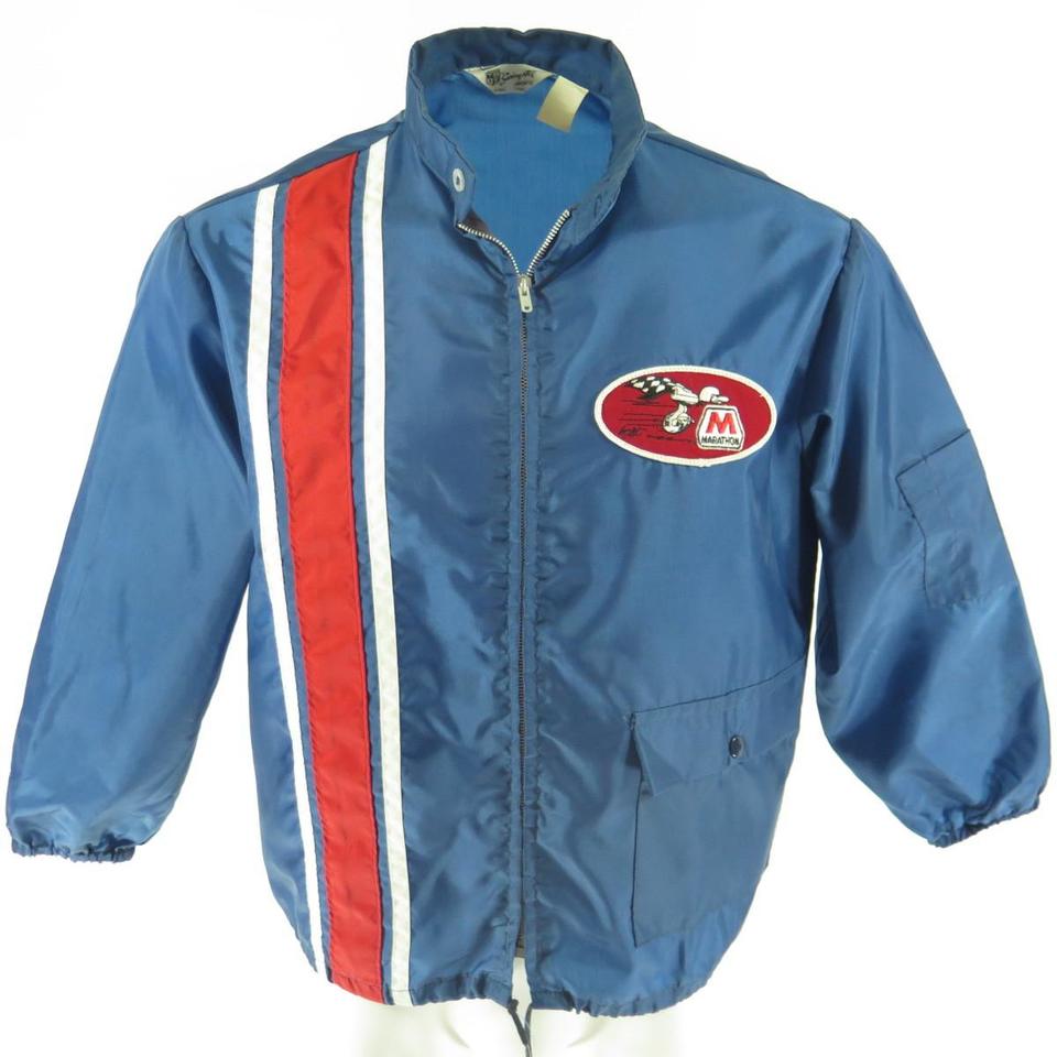 Vintage 70s Marathon Racing Jacket Mens M Stripe Patch Swingster