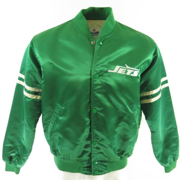 Vintage 80s NY Jets Starter Satin Jacket L NFL Football Green