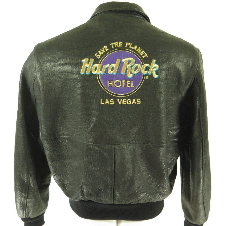 Vintage 90s Hard Rock Hotel Leather Jacket L Save the Planet
