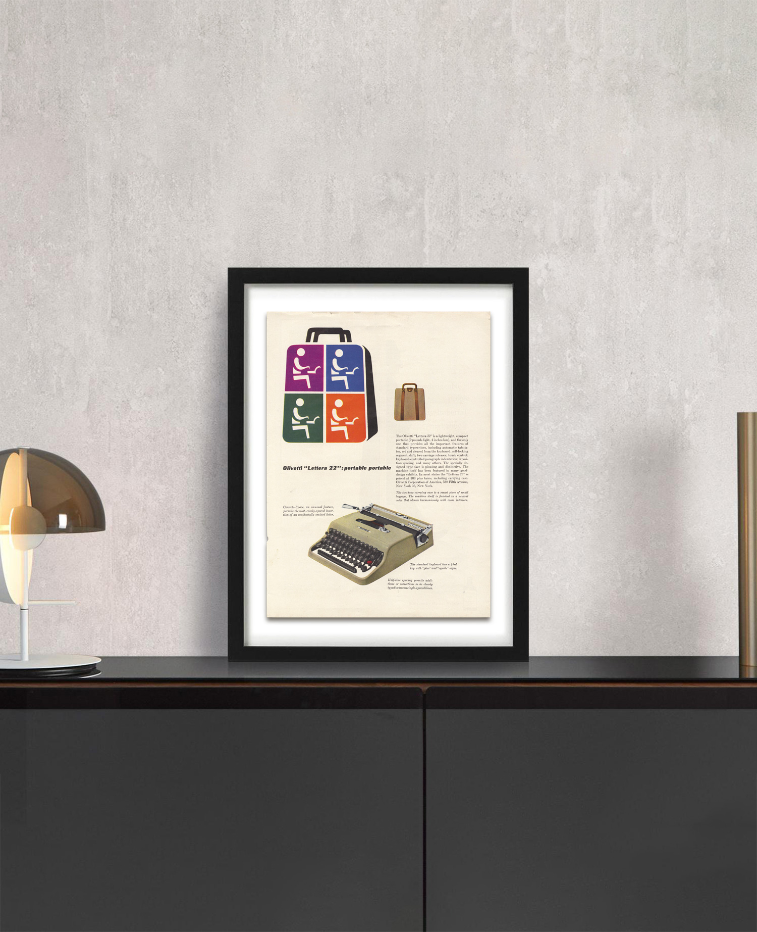 Olivetti Lettera 22 Typewriter 1960s Magazine Ad - The Curious Desk