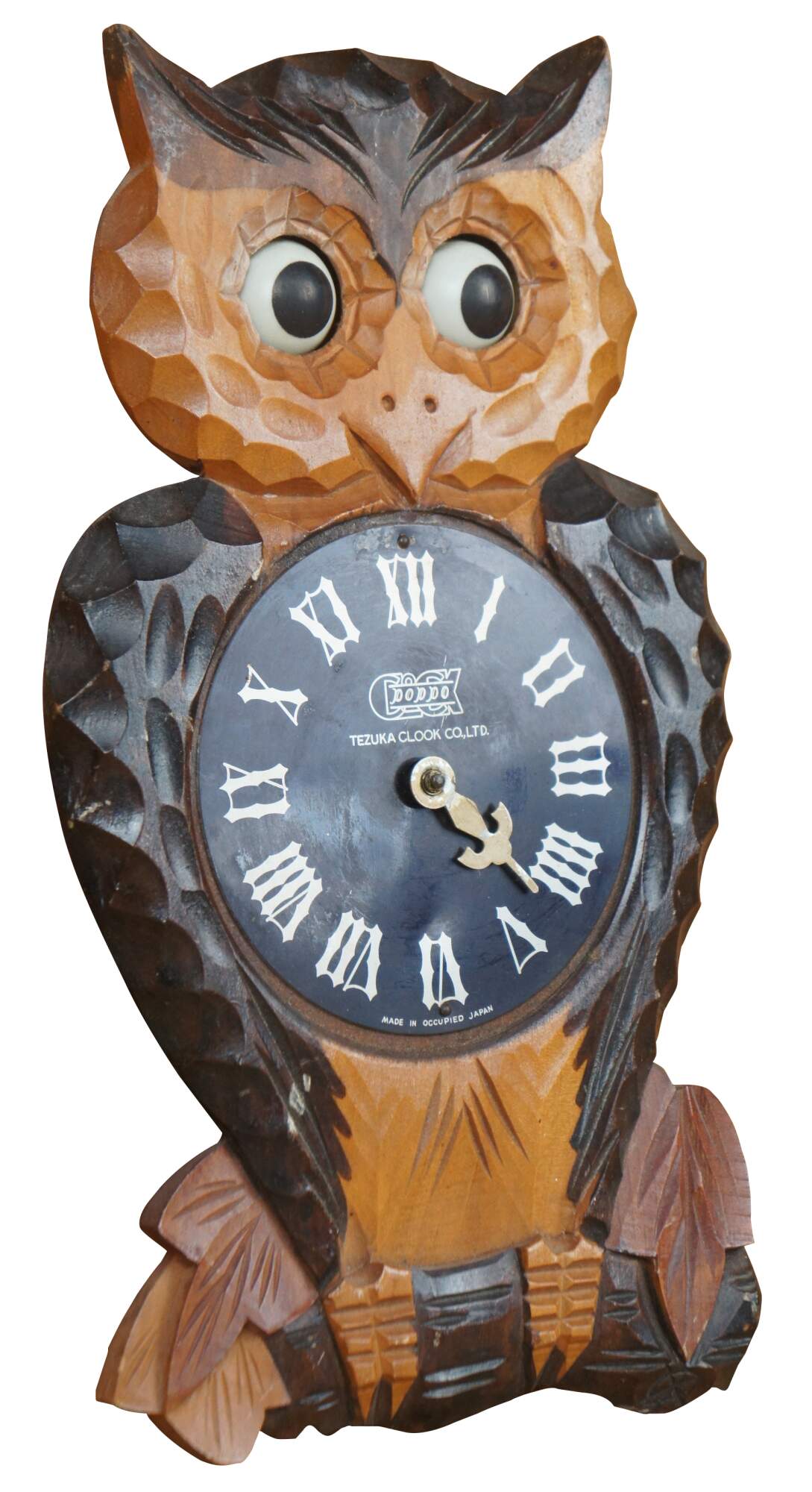 1950s Tezuka Poppo Mechanical Wood Owl Cuckoo Clock Moving Eyes
