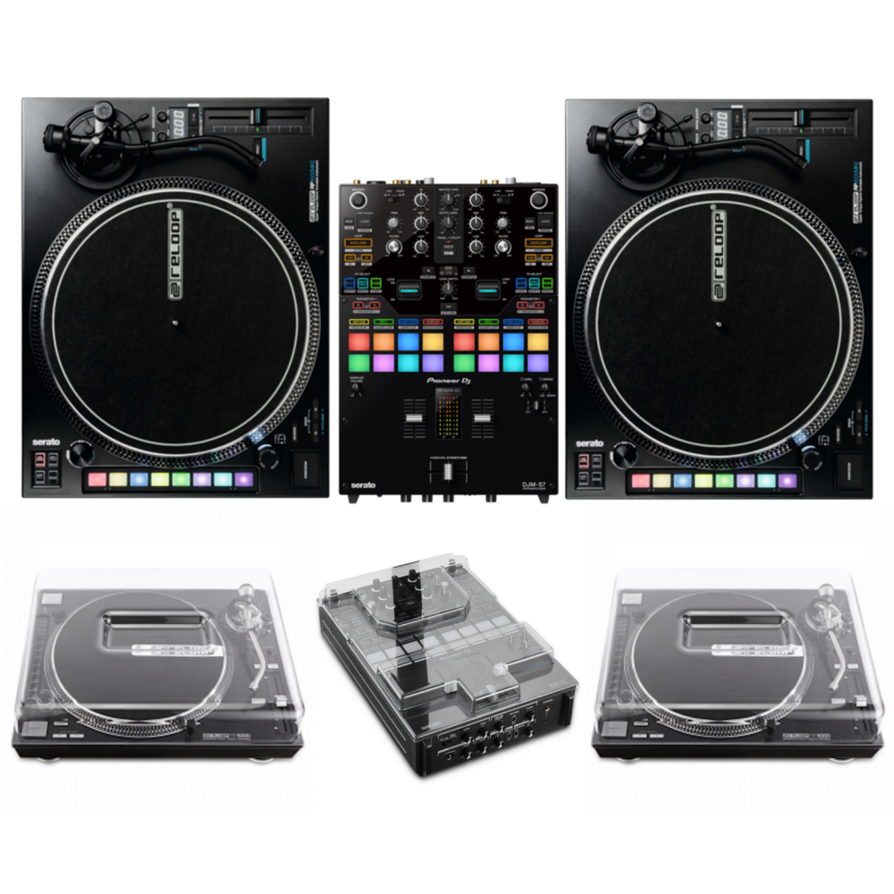 Pioneer DJ DJM-S7 Mixer + Reloop RP-8000 MK2 and Covers Bundle