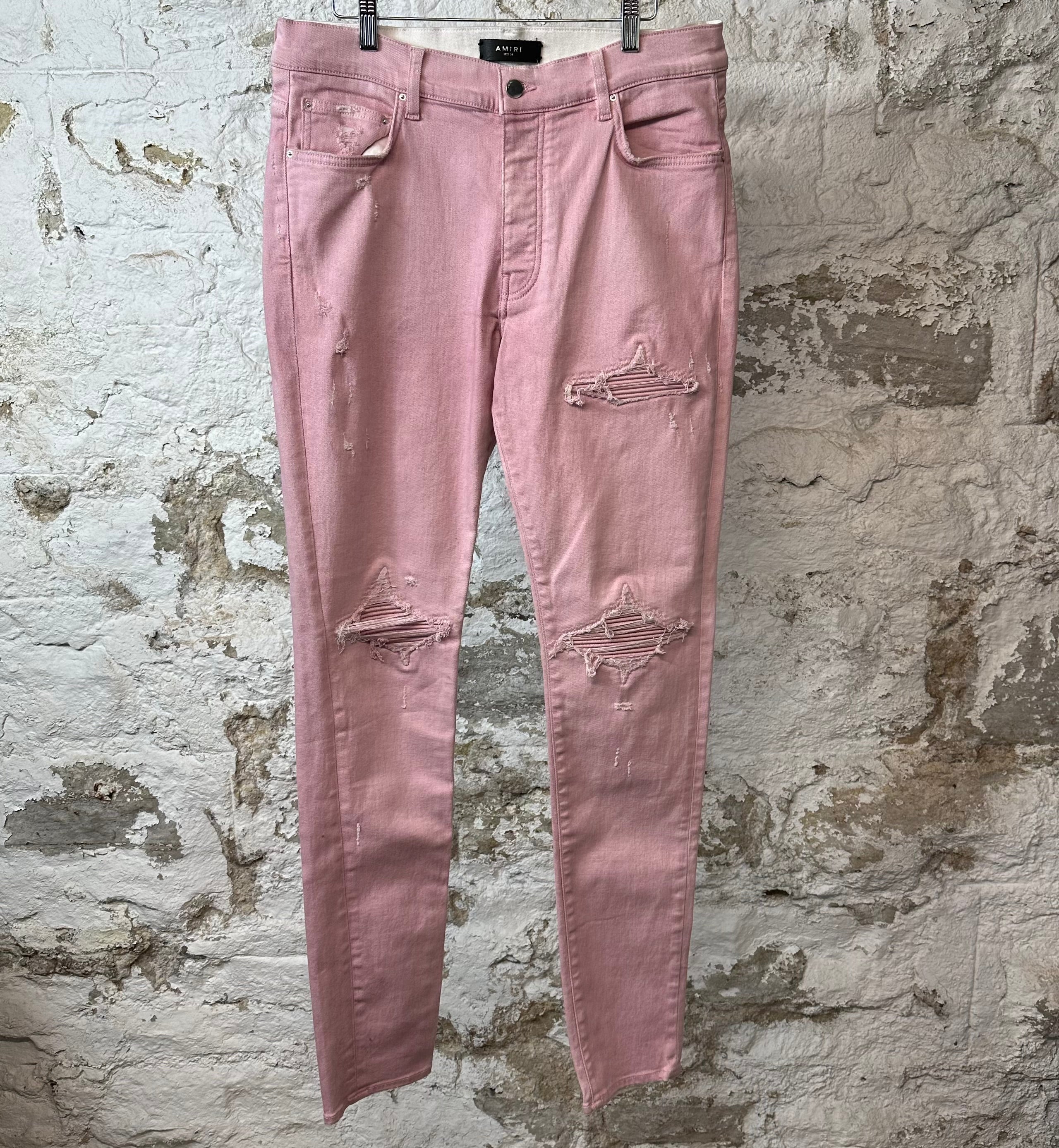 Amiri MX1 Pink Leather Pink Denim Jeans Sz 34 – The Gallery Online