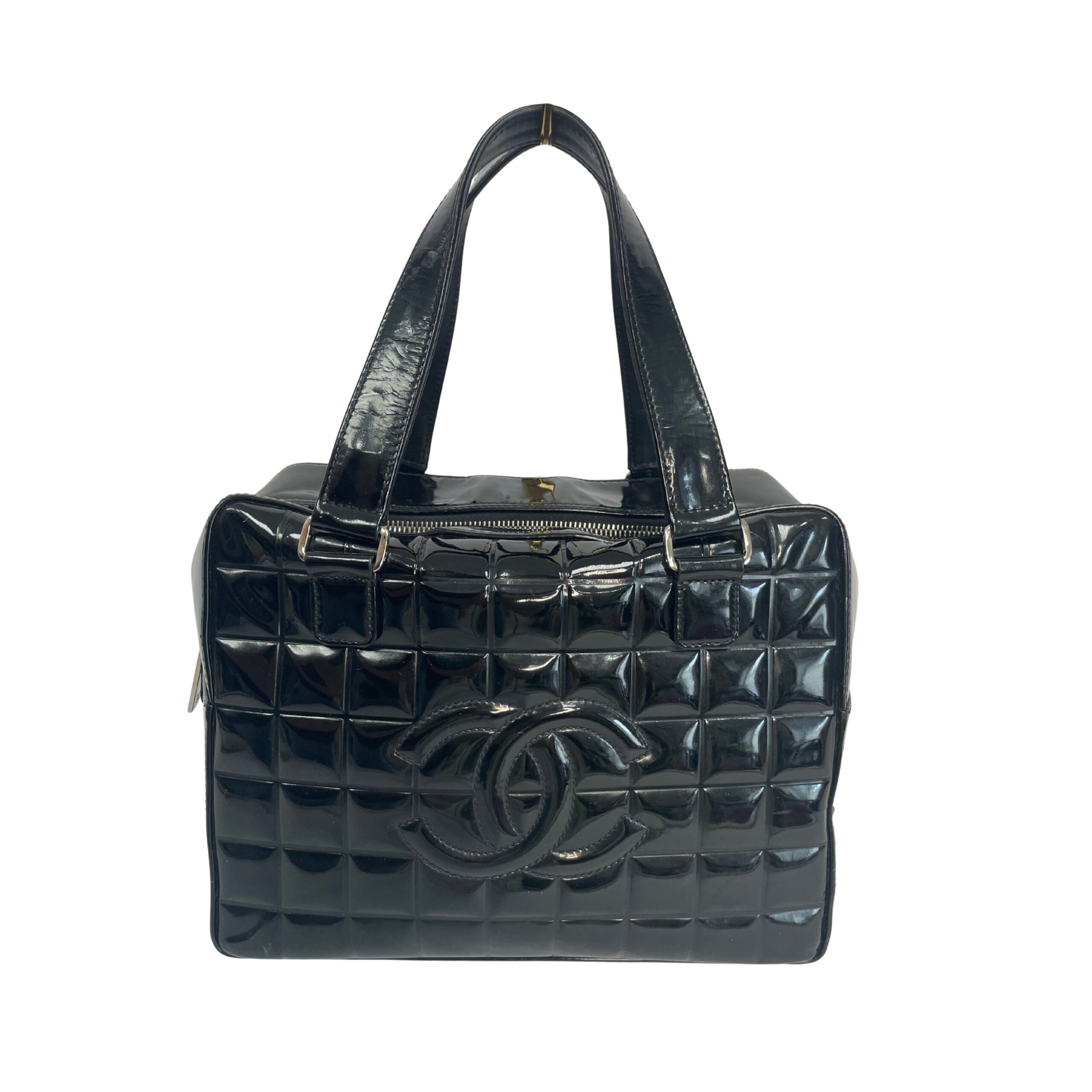 CHANEL CC Quilted Patent Chocolate Bar Handbag Black - The Luxury Lady