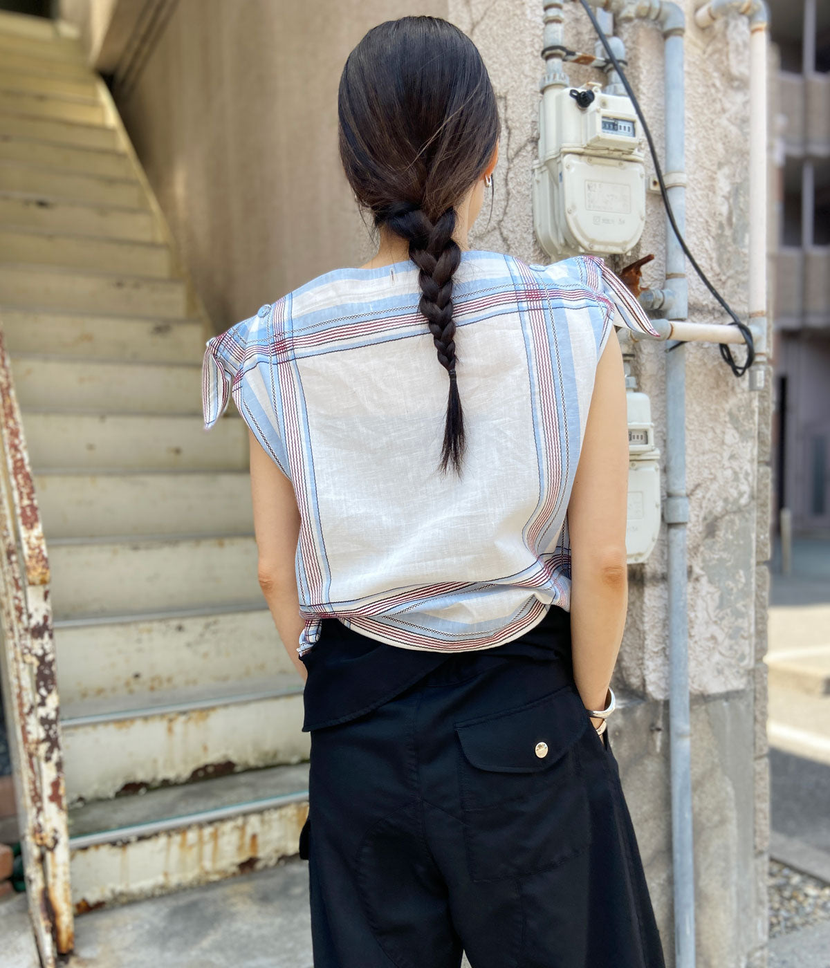 FUMIKA_UCHIDA/HANDKERCHIEF PULLOVER TOP(SAX PLAID)