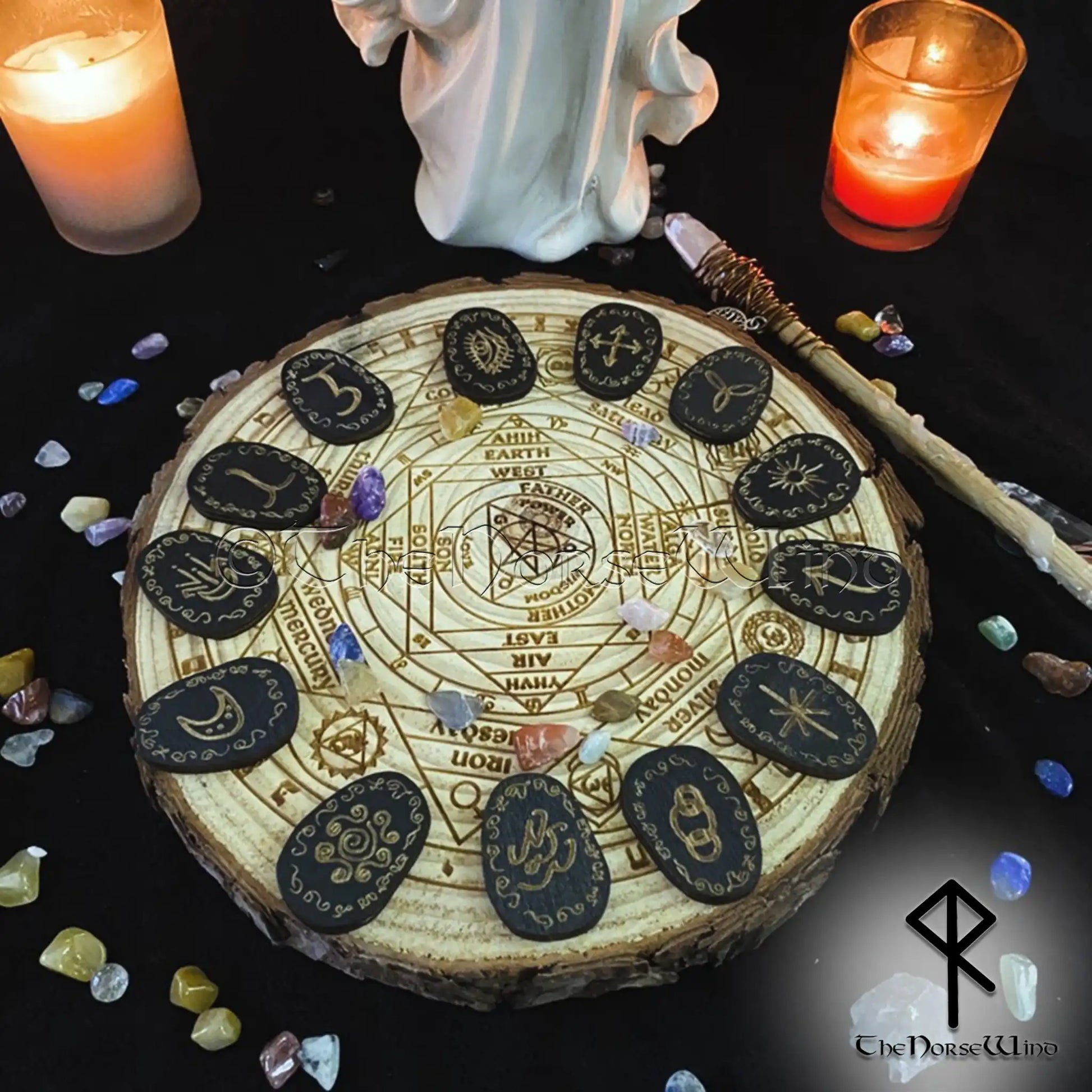 Witches Runes Set - Handcrafted & Blessed Wooden Divination Kit