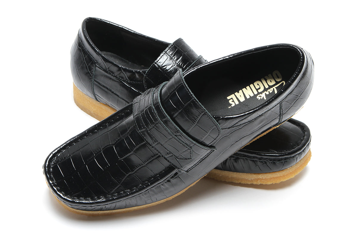 Wallabee Loafer Black Crocodile – Premier