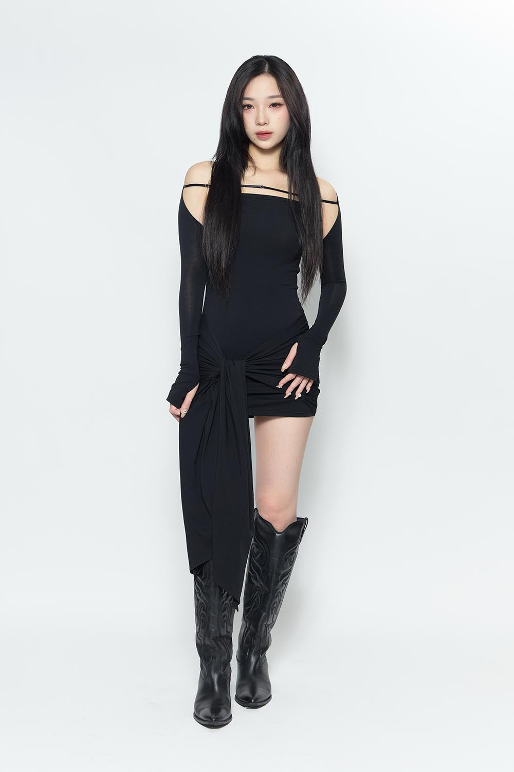 THEREDTHREAD / ザレッドスレッド】S waist drape dress mini