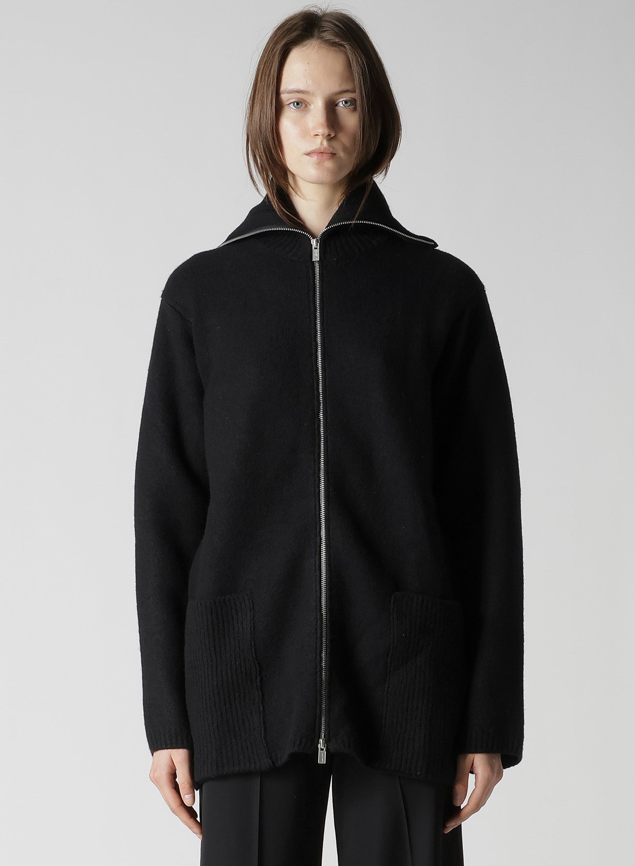 5G3P PLAIN STITCH 1x1 RIB BIG HIGH NECK ZIP CARDIGAN – THE SHOP