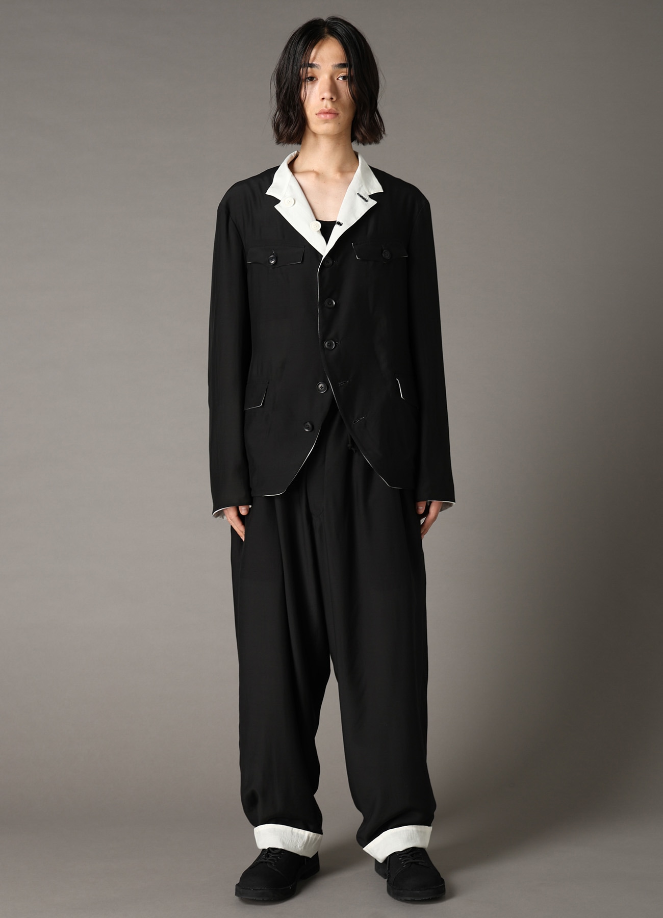REVERSIBLE STAND COLLAR JACKET(FREE SIZE Black × White): Ground Y