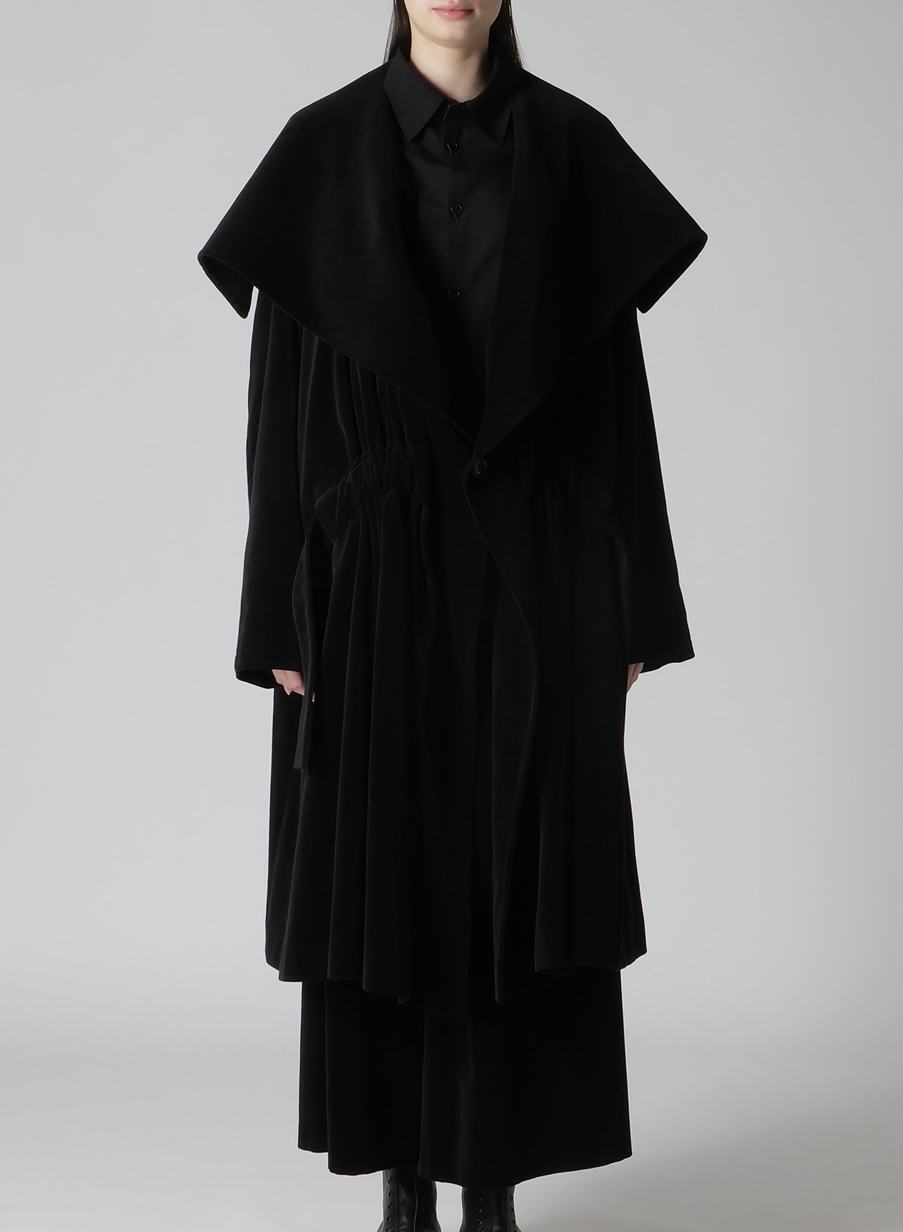 C/Ry VELVET FRONT GATHER DETAIL COAT(XS Black): Vintage｜Special