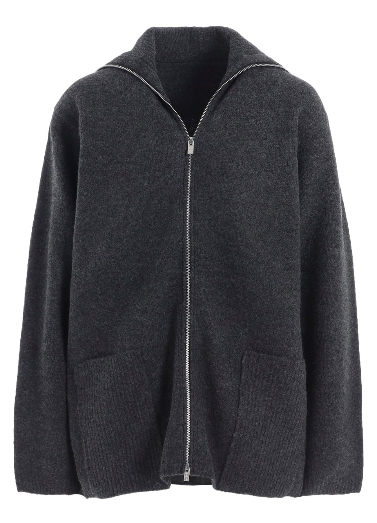 5G3P PLAIN STITCH 1x1 RIB BIG HIGH NECK ZIP CARDIGAN(S Charcoal