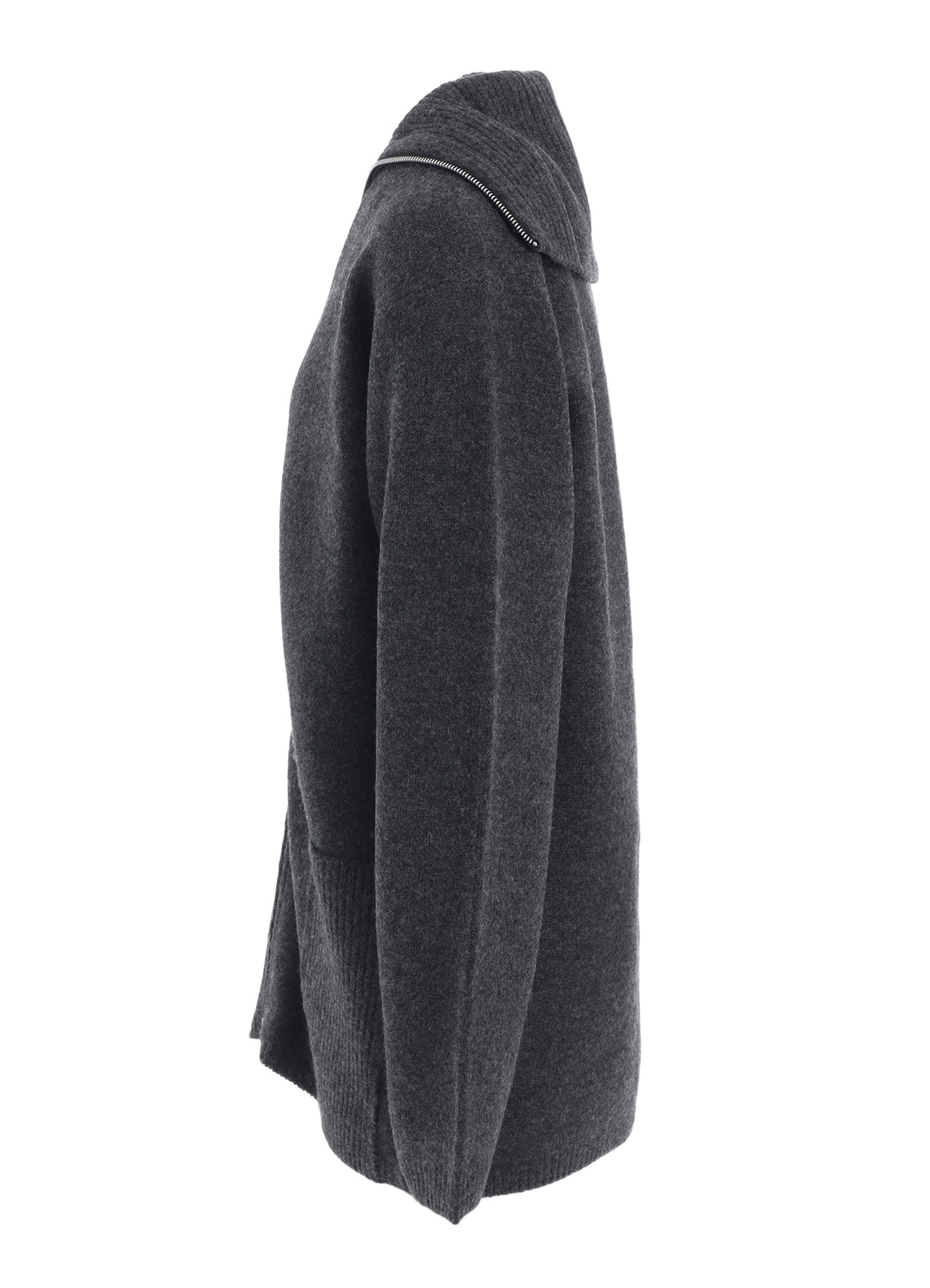 5G3P PLAIN STITCH 1x1 RIB BIG HIGH NECK ZIP CARDIGAN(S Charcoal