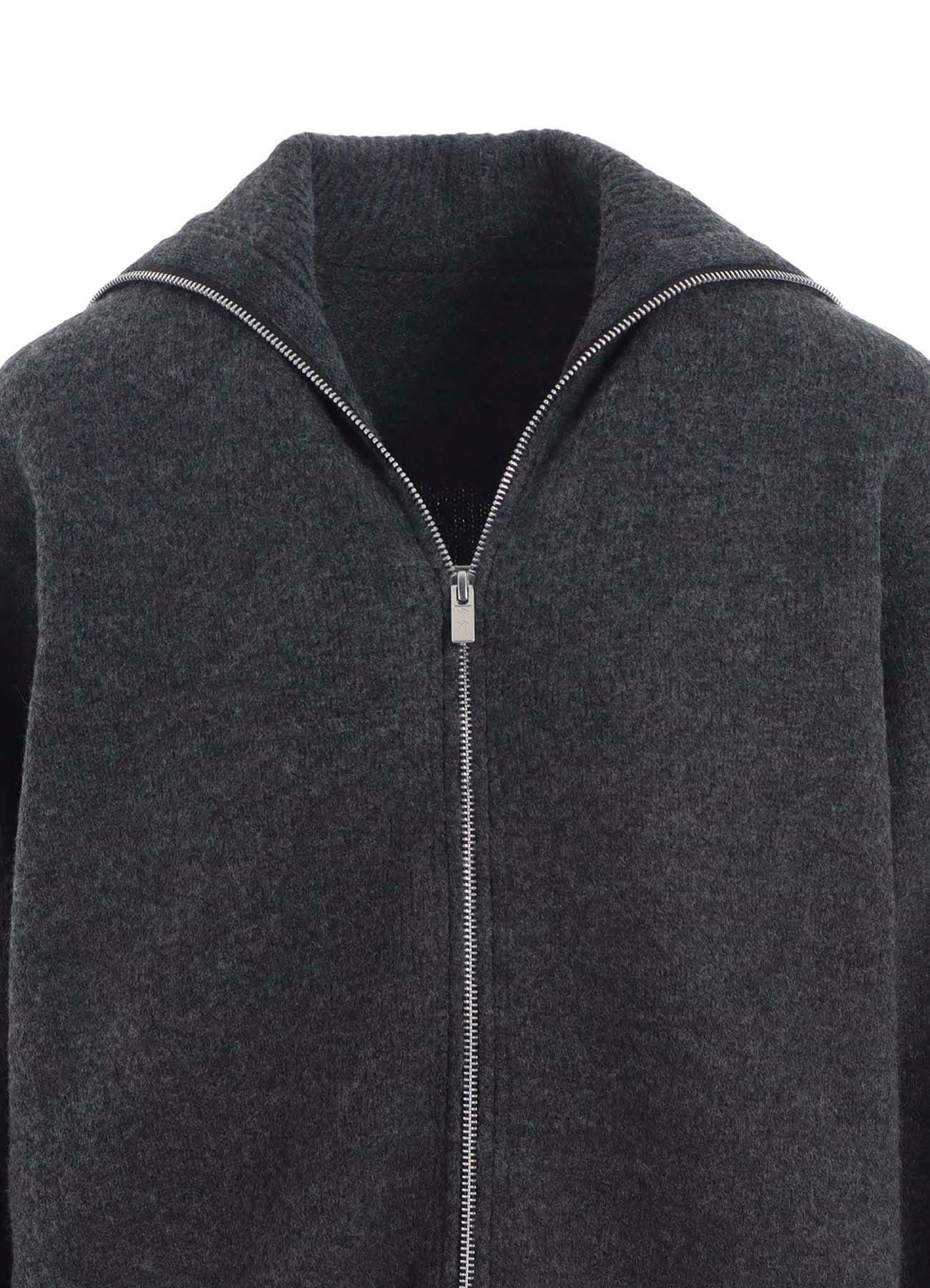 5G3P PLAIN STITCH 1x1 RIB BIG HIGH NECK ZIP CARDIGAN(S Charcoal