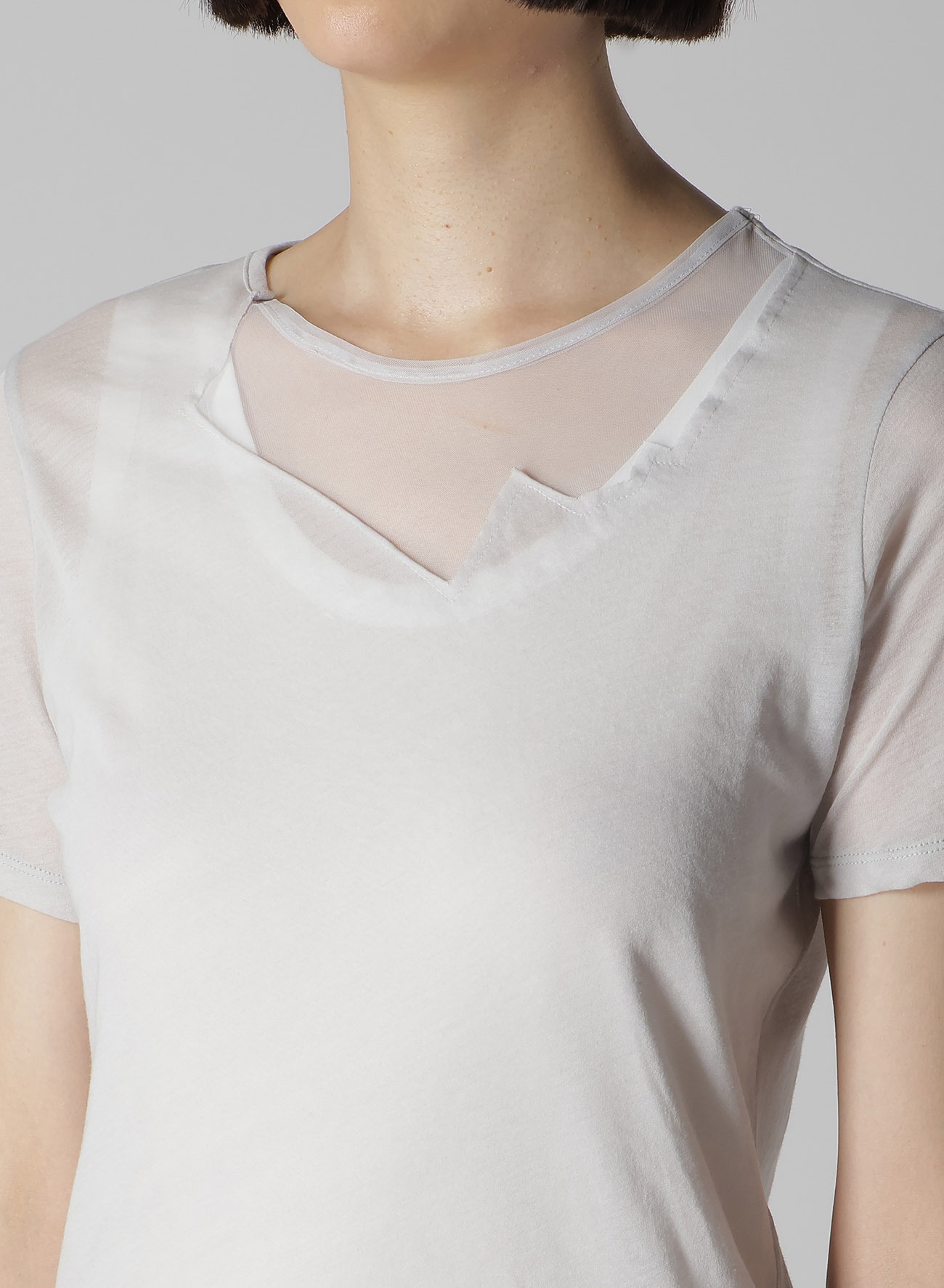 KANADE DIAGONAL GAUZE ZIGZAG PANEL SHORT SLV T(S Light Gray