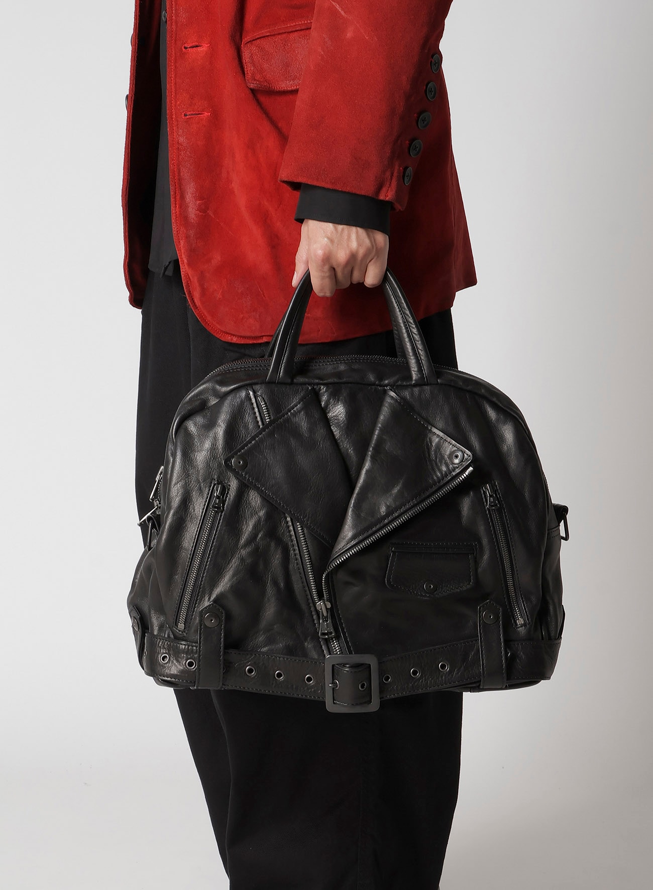 MIMOSA WASHED LEATHER RIDER BOSTON BAG(FREE SIZE Black): Yohji