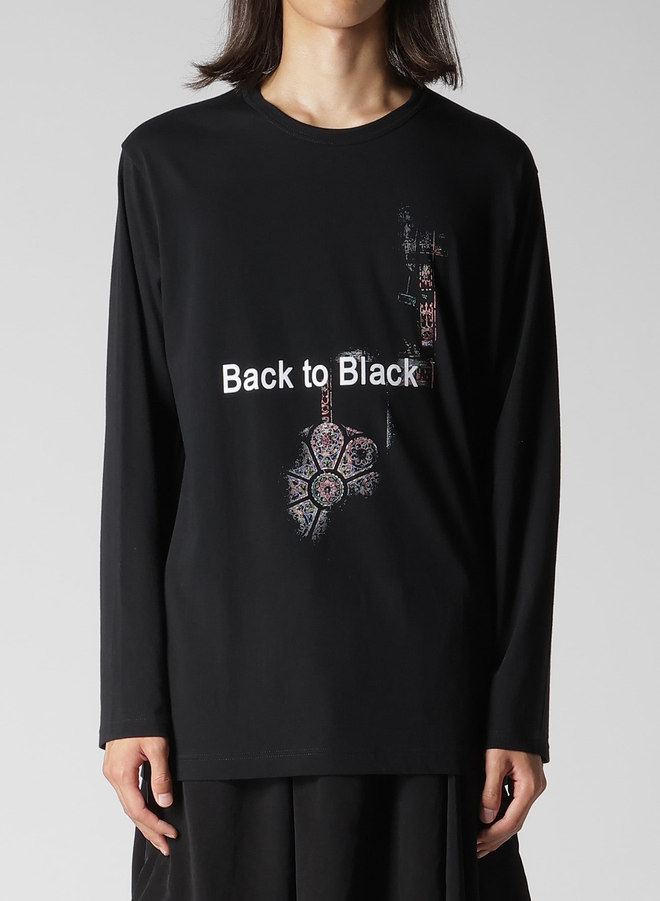 PLAIN STITCH LONG SLEEVE PRINT TEE(M Black): Yohji Yamamoto POUR