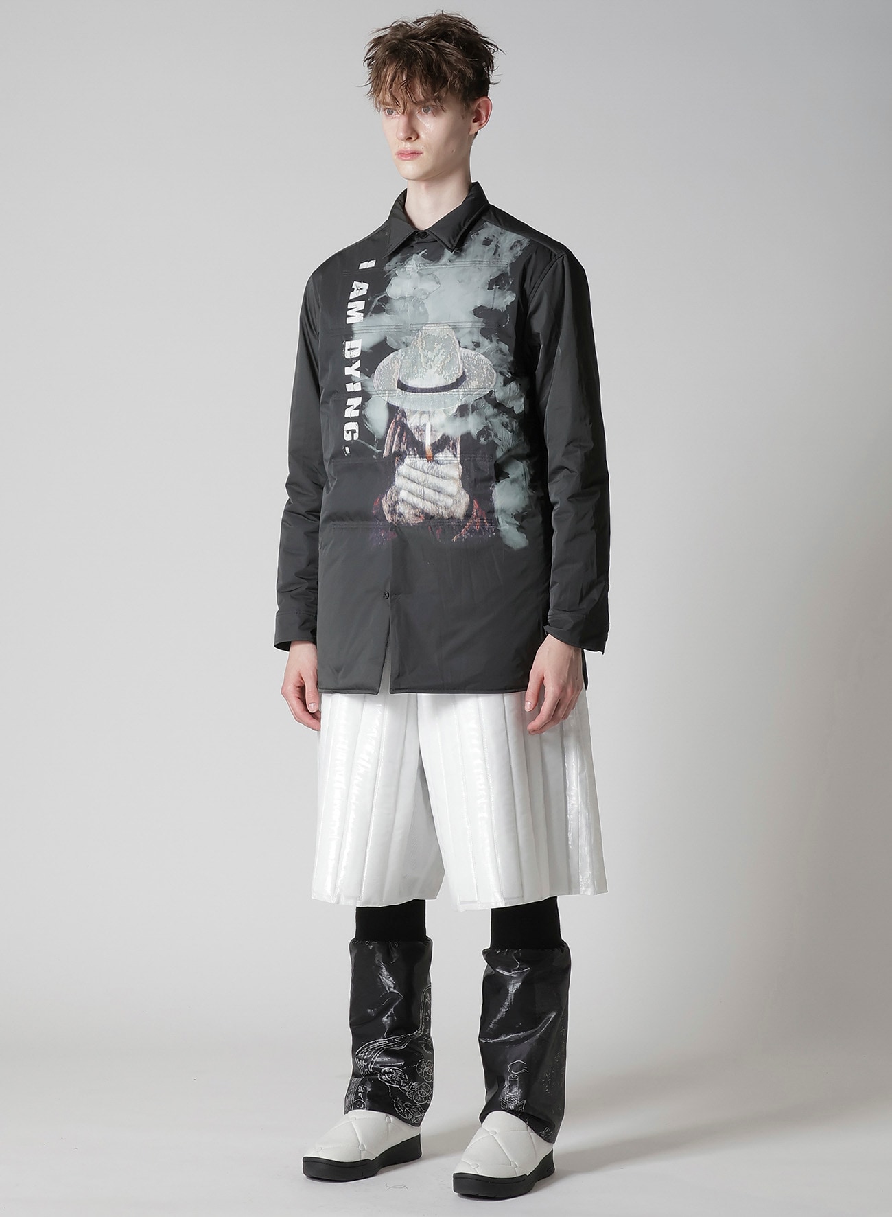 TOBACCO OLD MAN PRINTED PADDED BLOUSE(S Black): Yohji Yamamoto