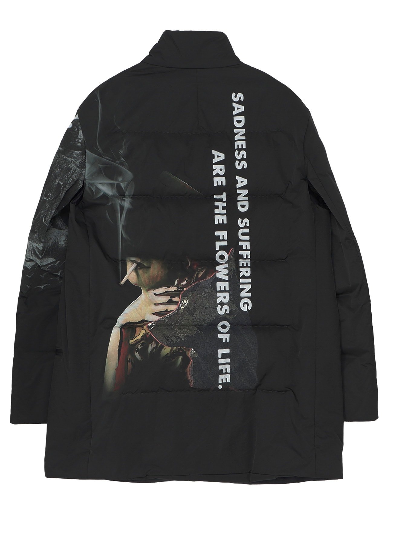 BACK PRINTED HORIZONTAL PADDED STAND JACKET(S Black): Yohji