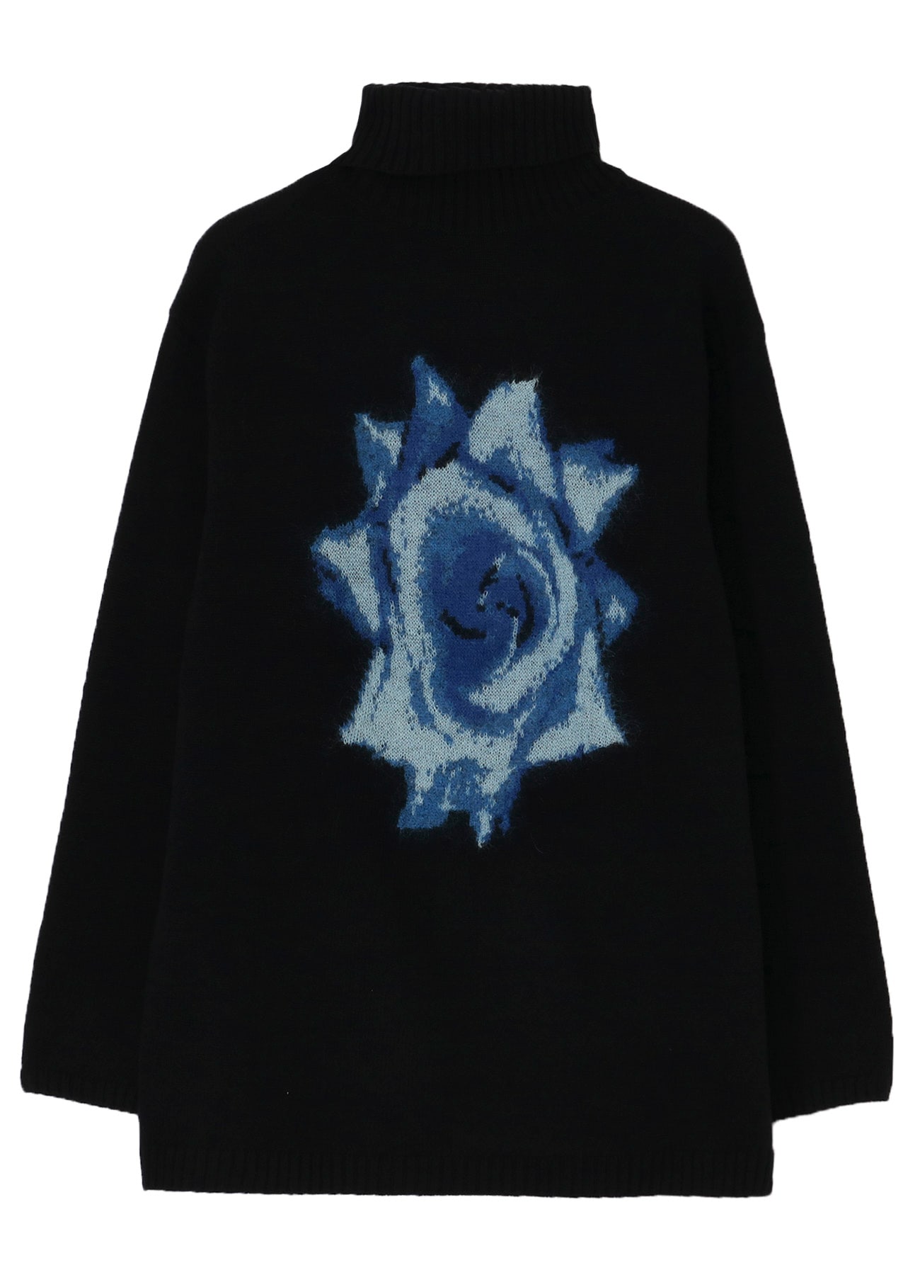 FLOWER DESIGNED TURTLE NECK KNIT(FREE SIZE Black x Blue): Yohji