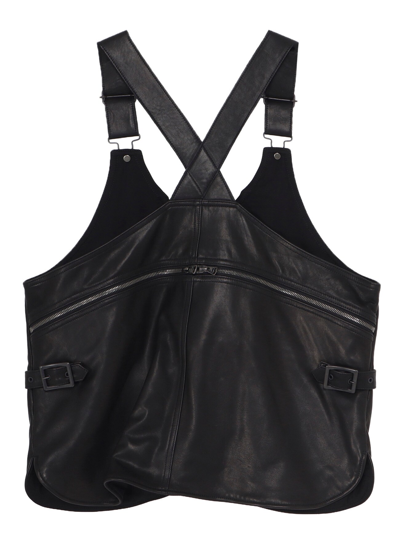 COW LEATHER DEEP-FRY TECH VEST(M Black): Yohji Yamamoto POUR HOMME