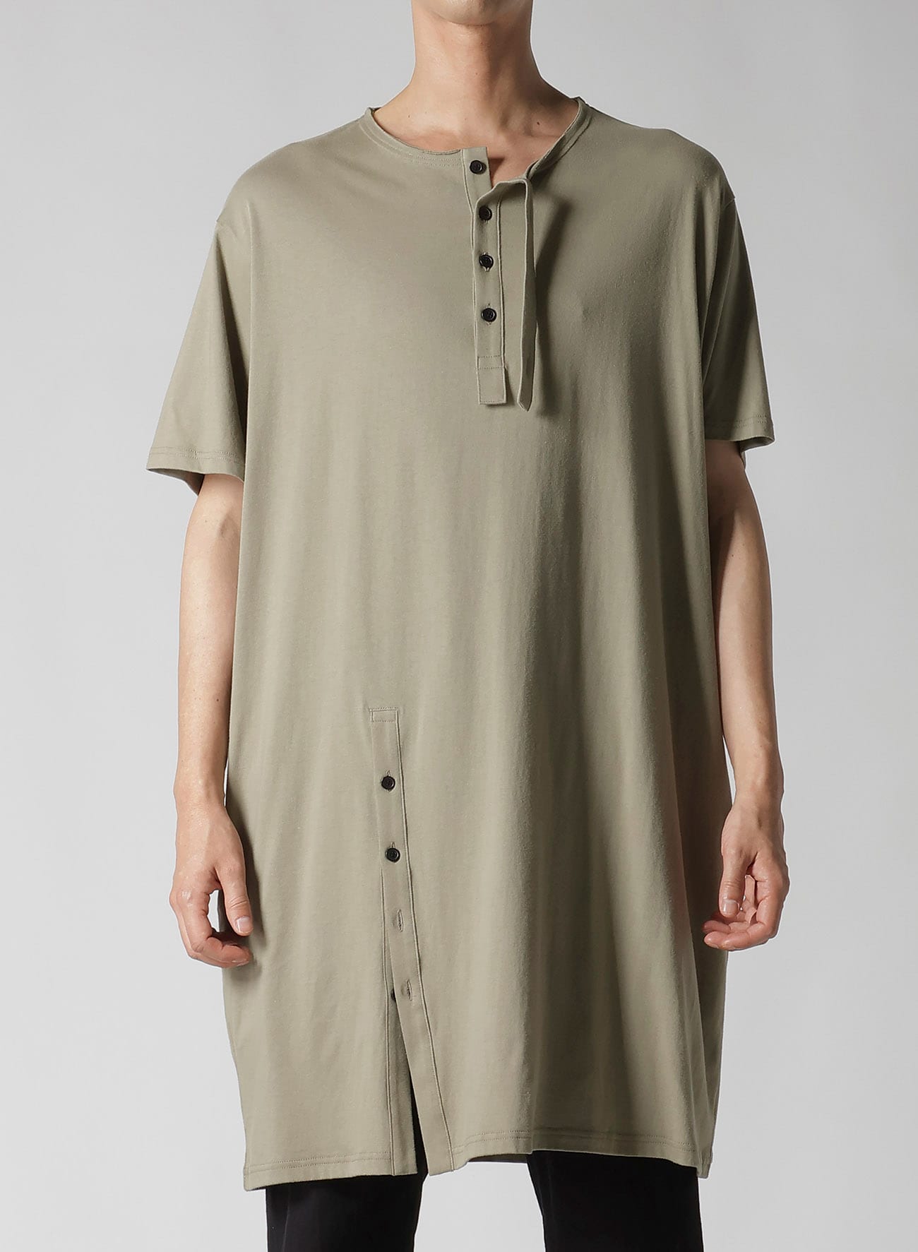 COMBED JERSEY HENRY NECK SHORT SLEEVE T(FREE SIZE KHAKI): Vintage