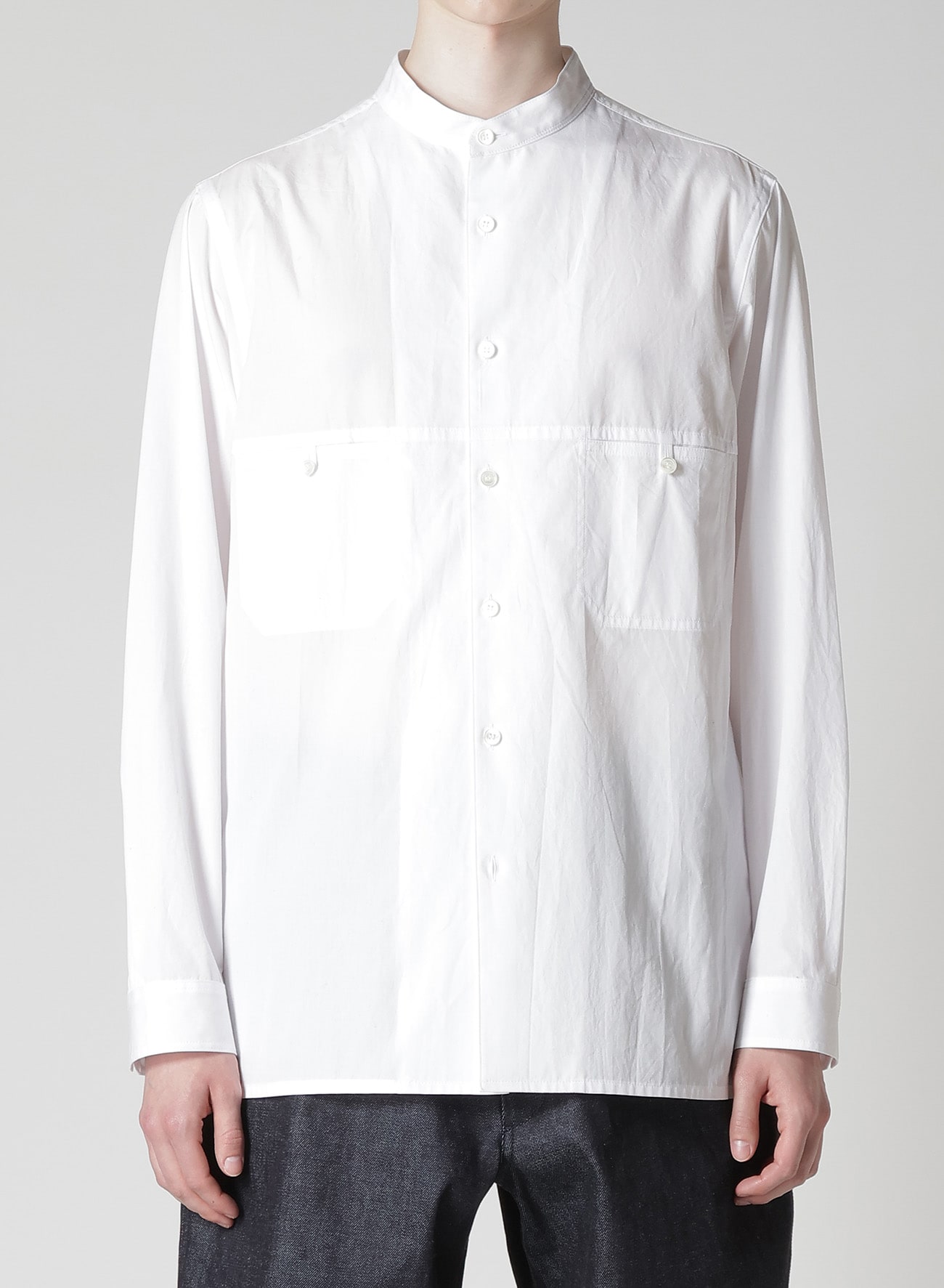 100/2 BROAD PANEL STAND COLLAR SHIRT(S White): Soldes｜THE SHOP