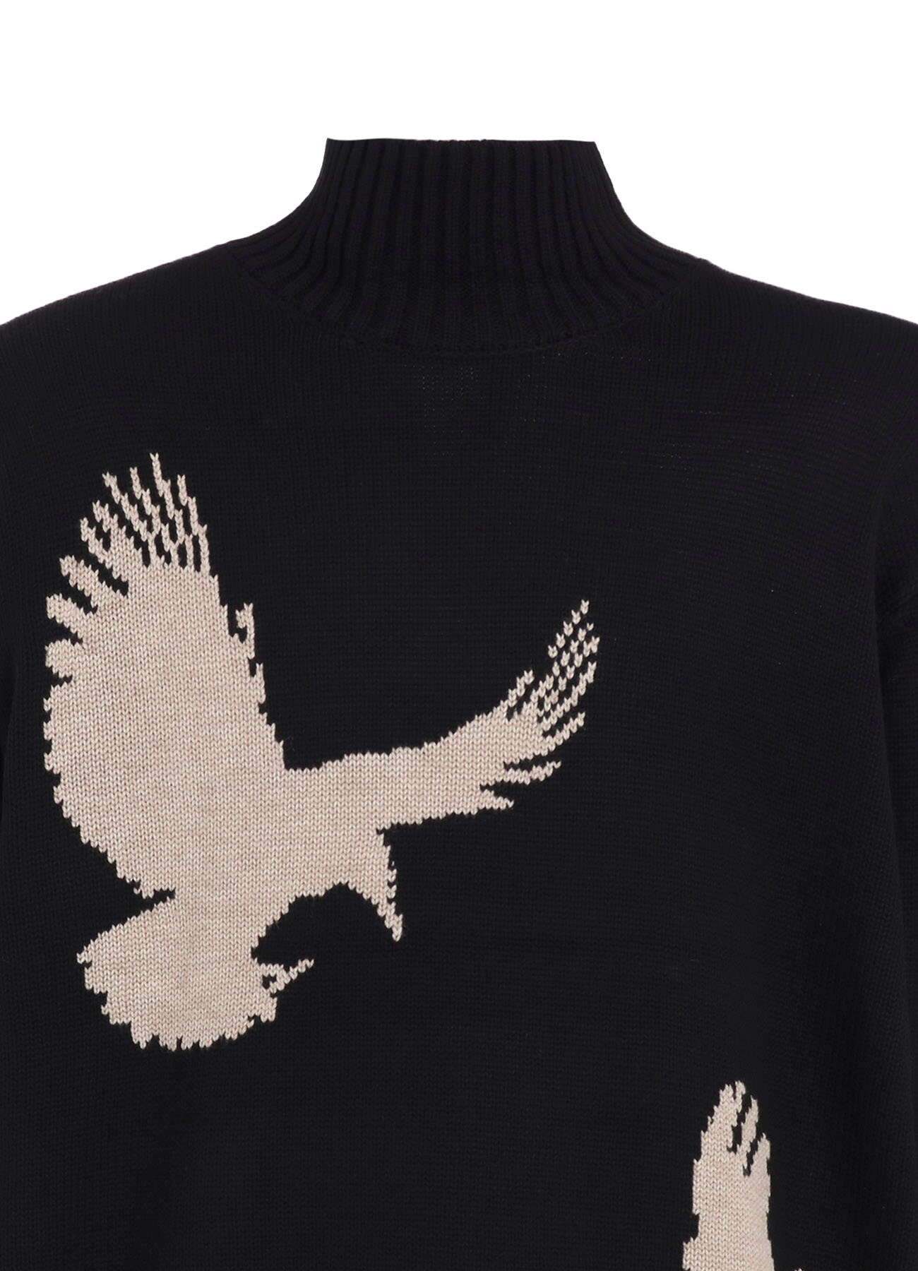 7G WOOL-BLEND INTARSIA CROW-PATTERN HIGH NECK KNIT(M Black): S'YTE