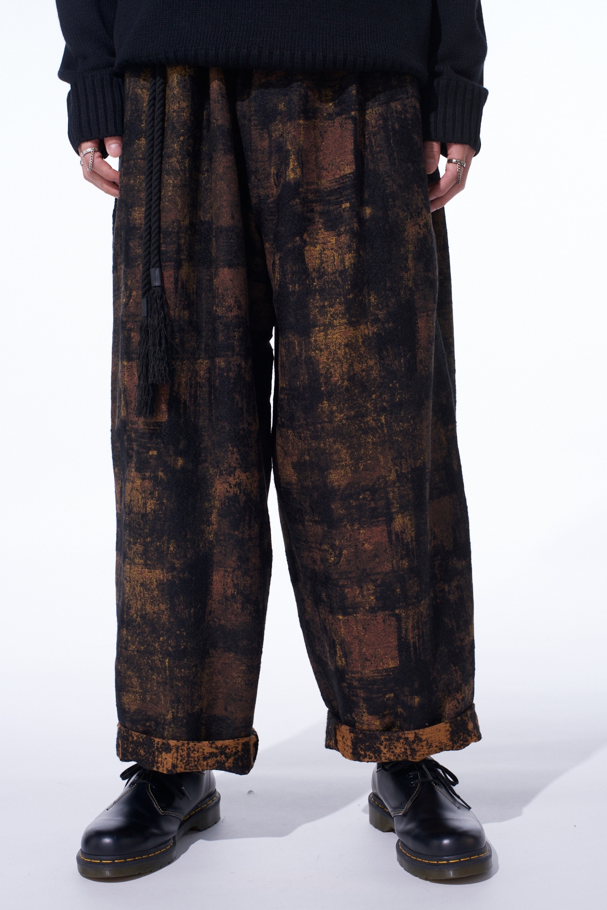 CHECK JACQUARD WAIST-STRING WIDE PANTS(S Black): S'YTE｜THE SHOP