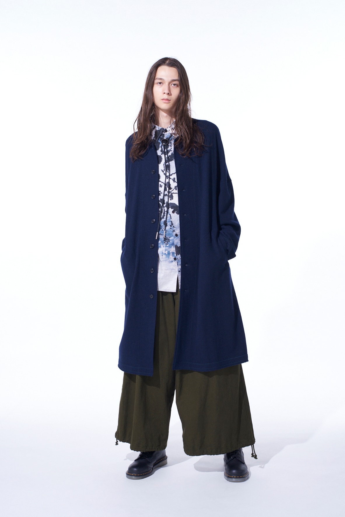 AIRY JERSEY COLLARLESS LONG CARDIGAN(M Navy): S'YTE｜THE SHOP