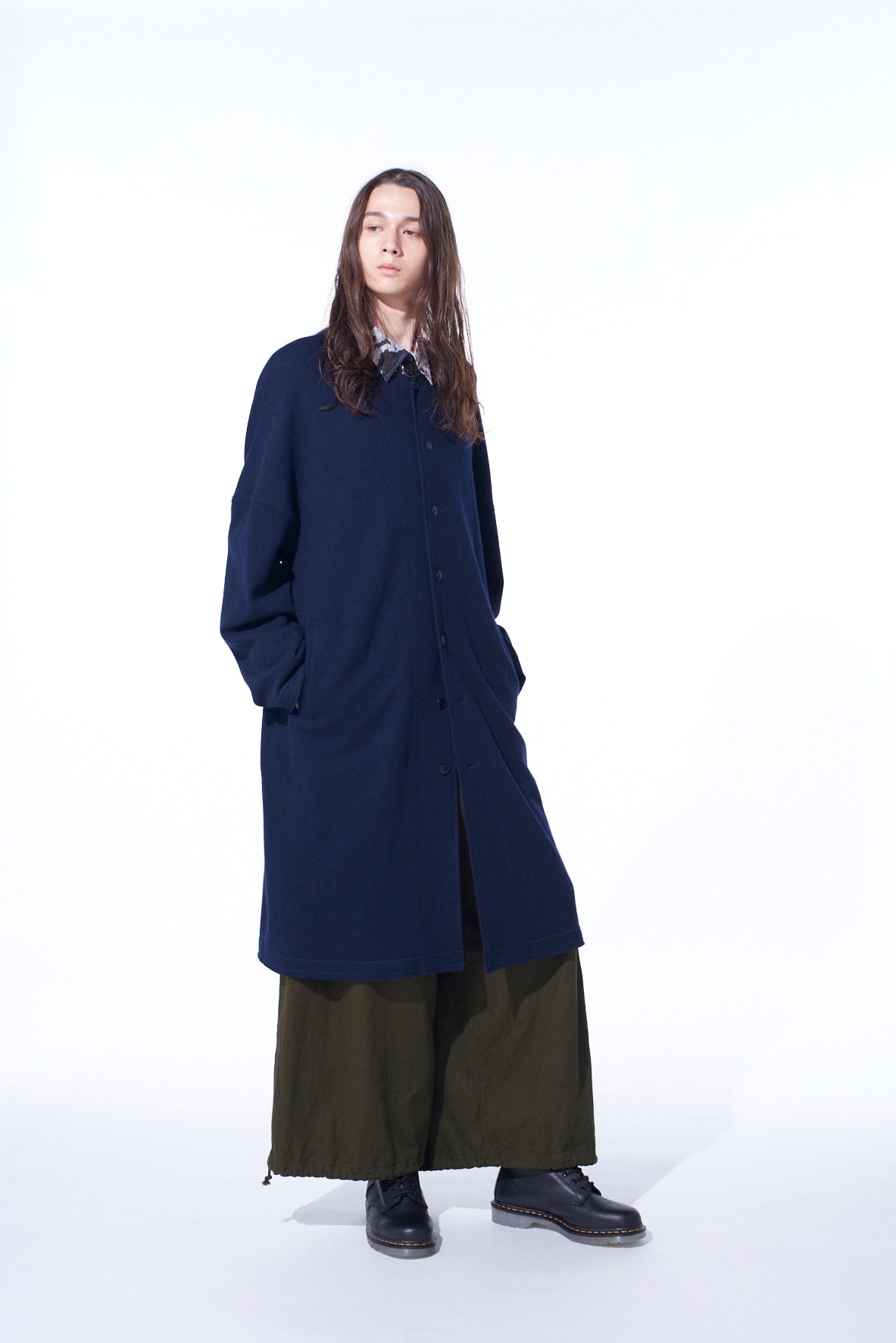 AIRY JERSEY COLLARLESS LONG CARDIGAN(M Navy): S'YTE｜THE SHOP