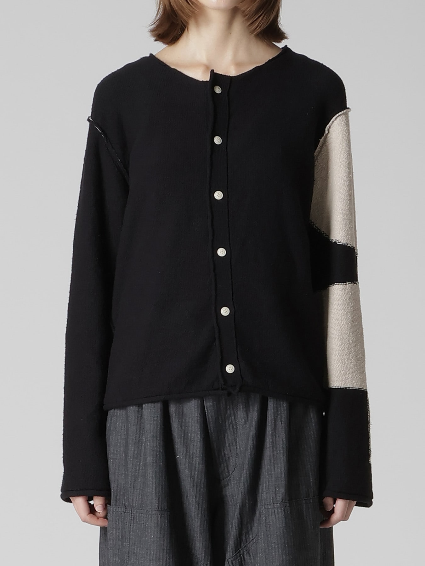 INTERSIA JERSEY ROUND NECK KNIT CARDIGAN(S Black): Y's｜THE SHOP