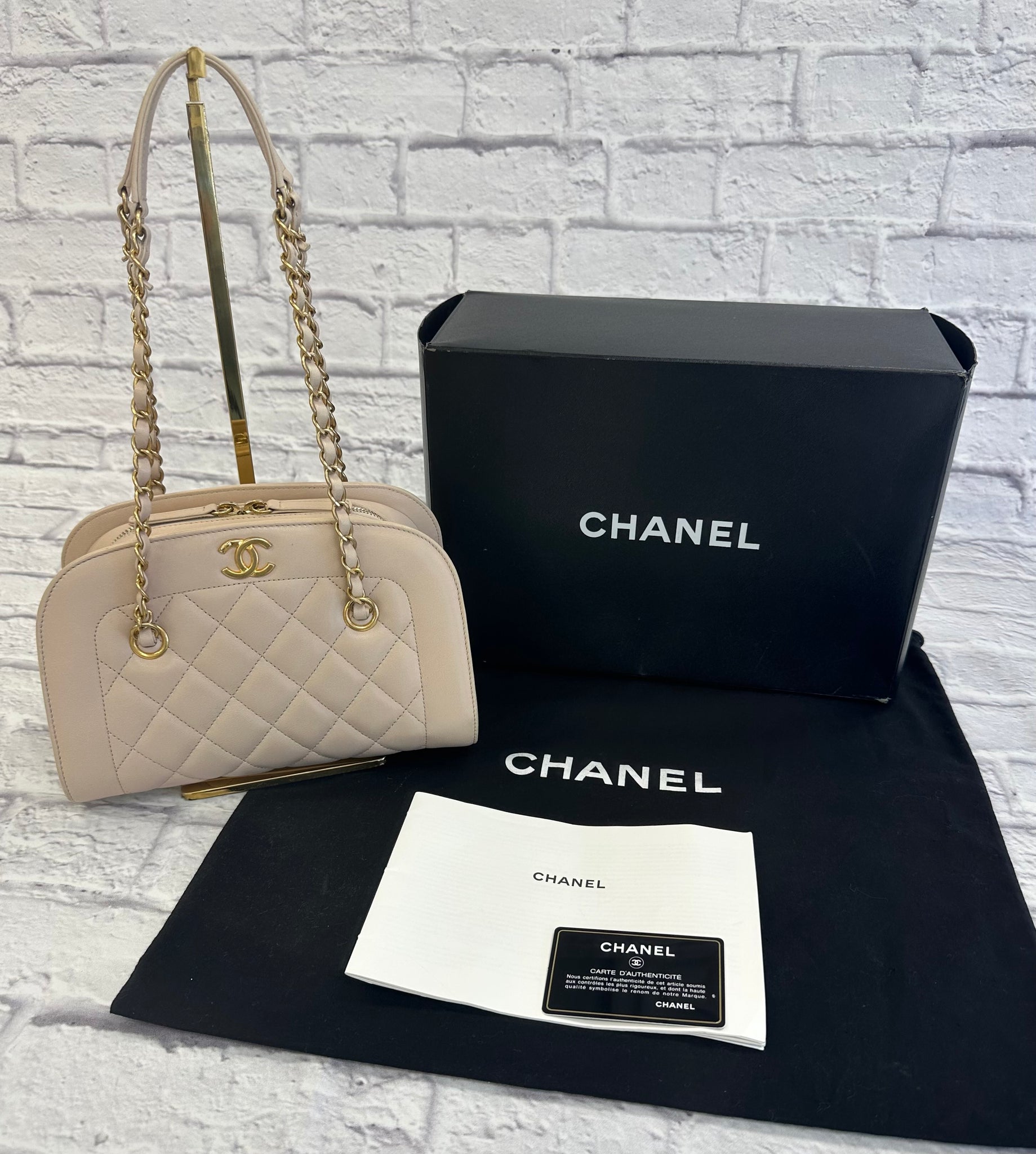 Chanel Beige Lambskin Zip Around Bowler Shoulder Bag – The Stock