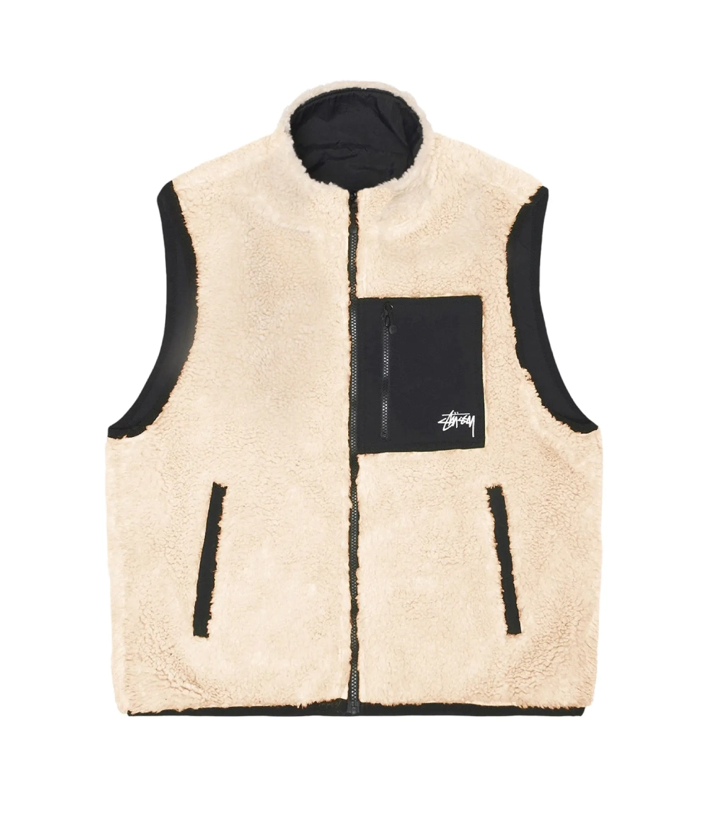 Stussy Beige Sherpa Fleece Reversible Vest – Utility Street Style