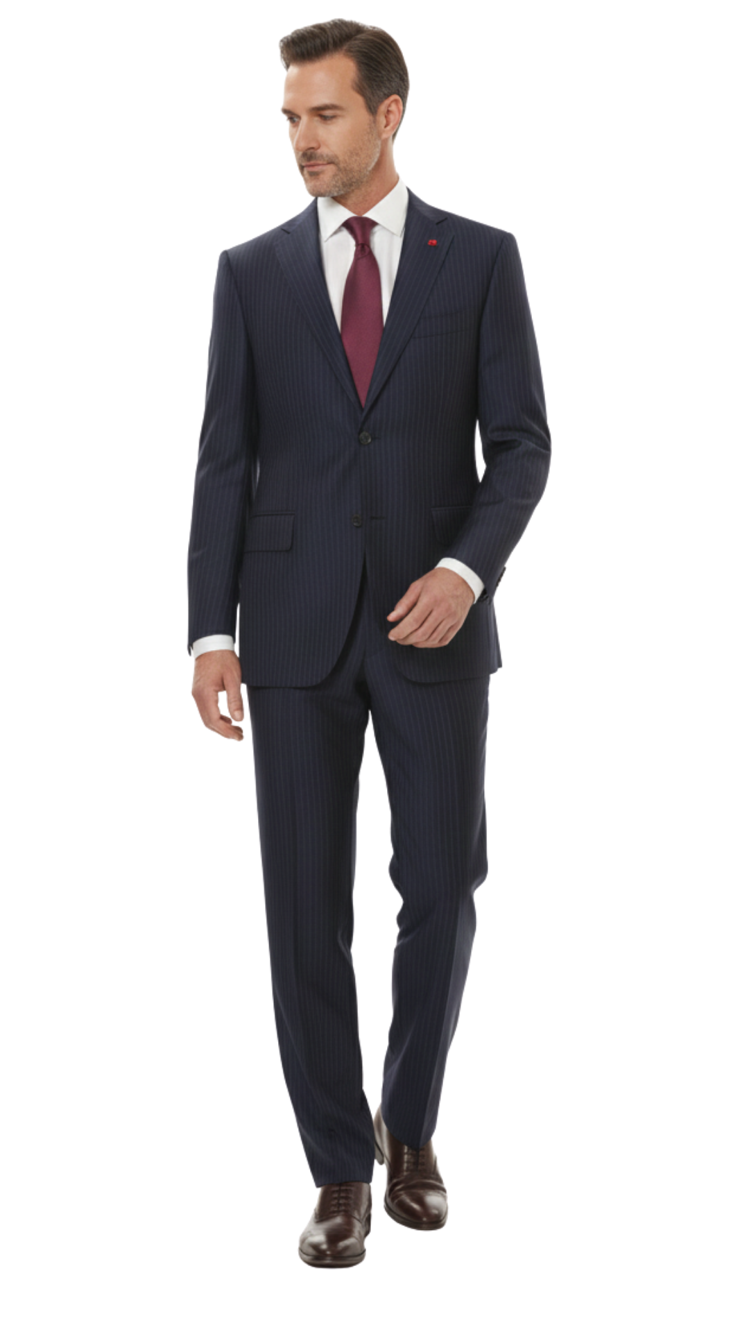 Isaia Mens 42R Drop 8 Navy Pinstripe 100% Wool Slim Fit 2 Piece