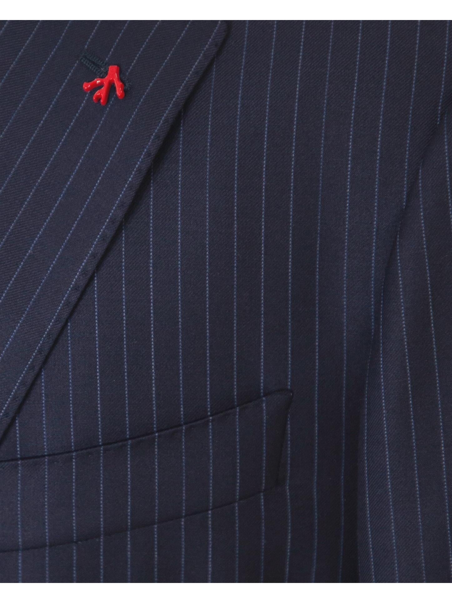 Isaia Mens 42R Drop 8 Navy Pinstripe 100% Wool Slim Fit 2 Piece