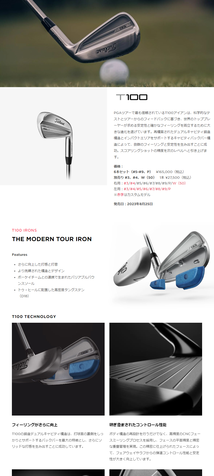 日本正規品】 タイトリスト T100 アイアンセット 6本組 (#5-Pw) 2023年