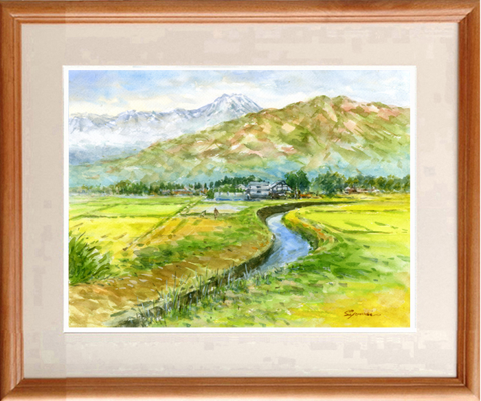 水彩画原画 安曇野田園と常念岳 ＃606 | syoumei ｜インテリア絵画