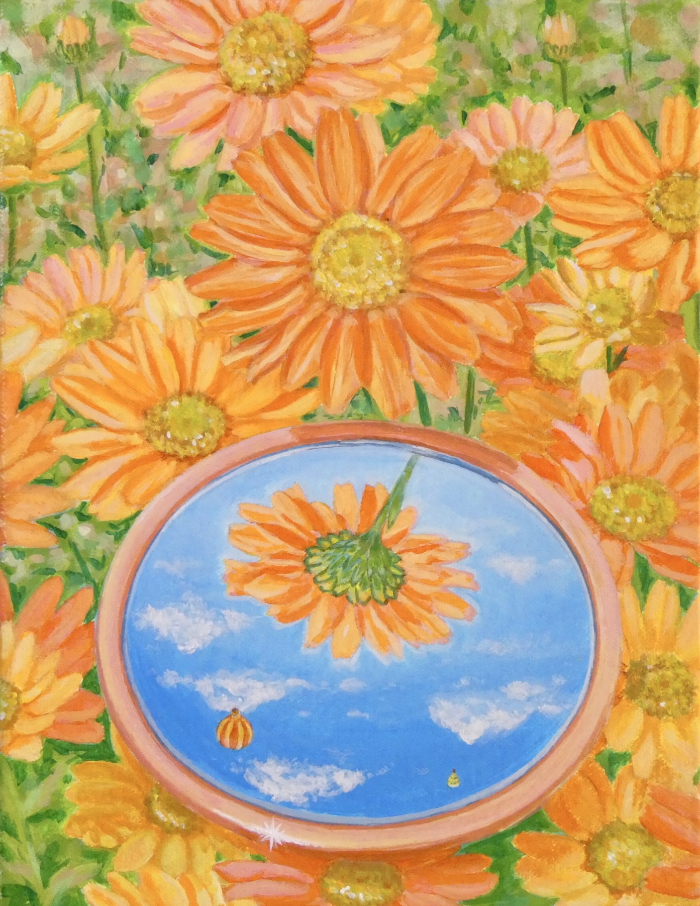 花と鏡（どこまでも高く） | 冬乃太陽 ｜インテリア絵画 アートの専門