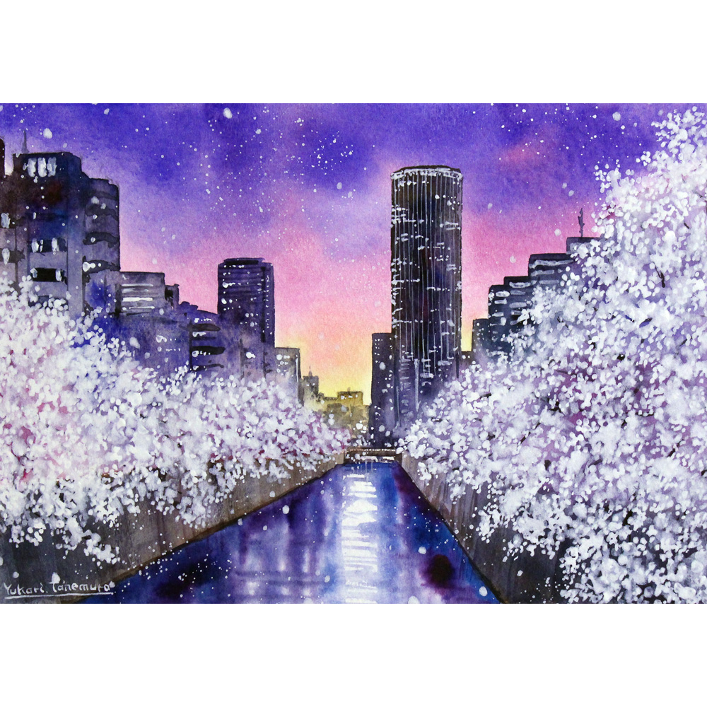 目黒川と夜桜 | Yukari.Tanemura ｜インテリア絵画 アートの専門通販
