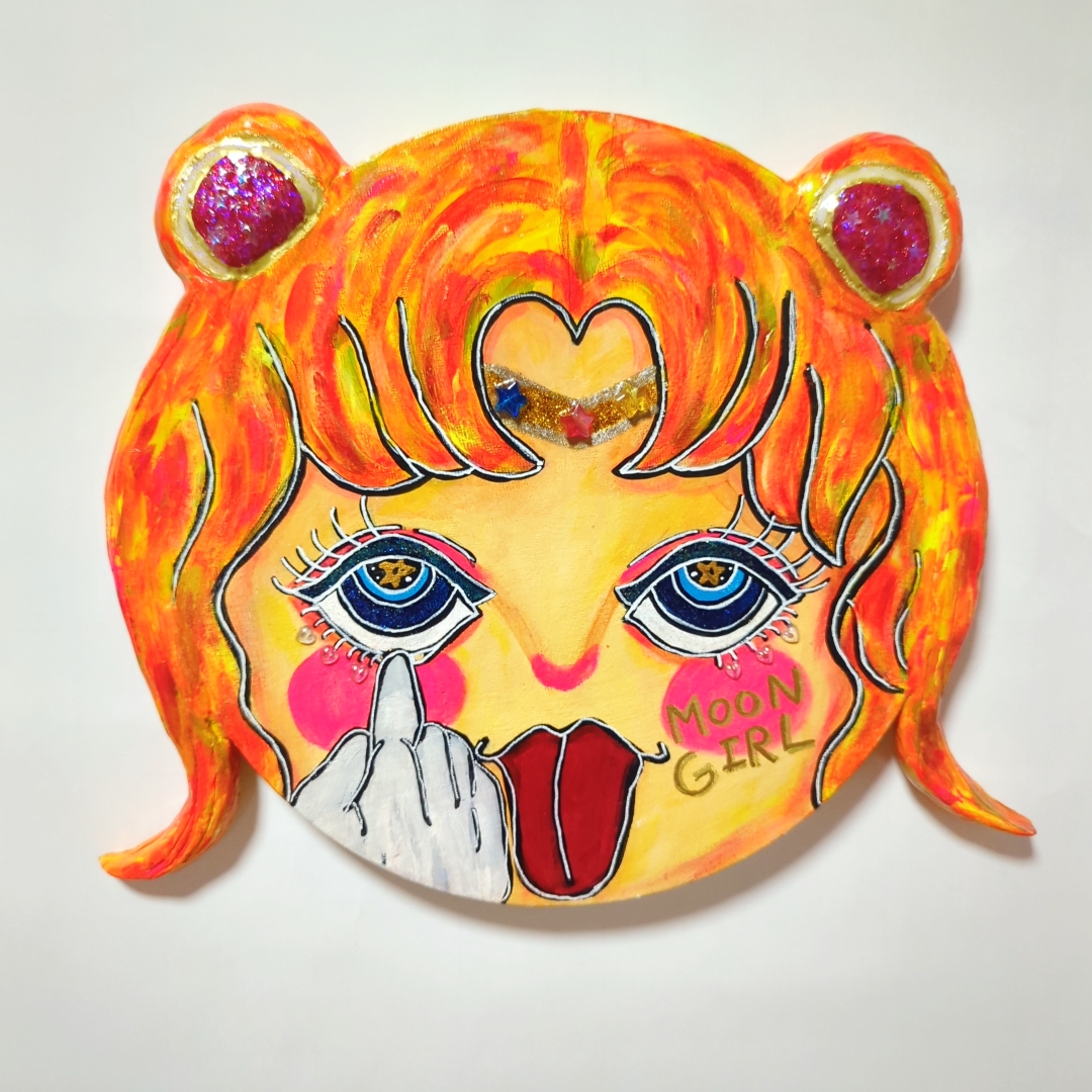 丸キャンバス】MOON GIRL | Chika Shinoda ｜インテリア絵画 アートの