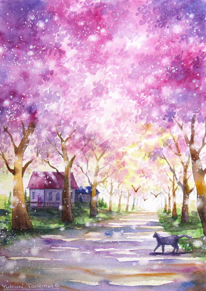 ご依頼品 風景画 花の絵 アクリル画 原画 「花桃のトンネル3」F6 ご