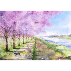 N1168ハッピーバレンタインと春桜 大サイズ 水彩画 N1168ハッピー