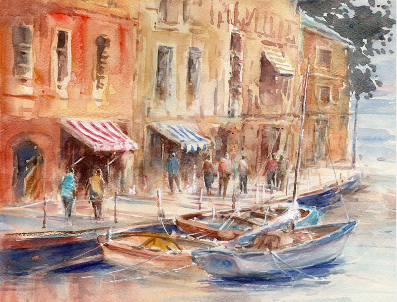 水彩画原画 港町情景 ＃663 | syoumei ｜インテリア絵画 アートの専門